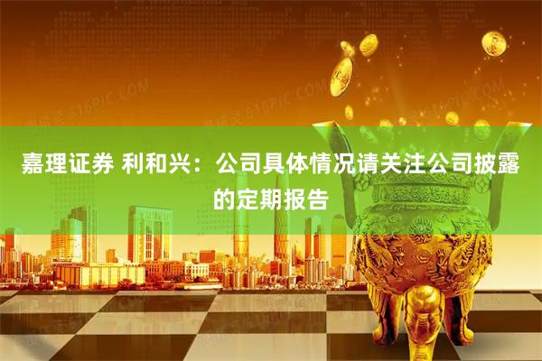 嘉理证券 利和兴：公司具体情况请关注公司披露的定期报告